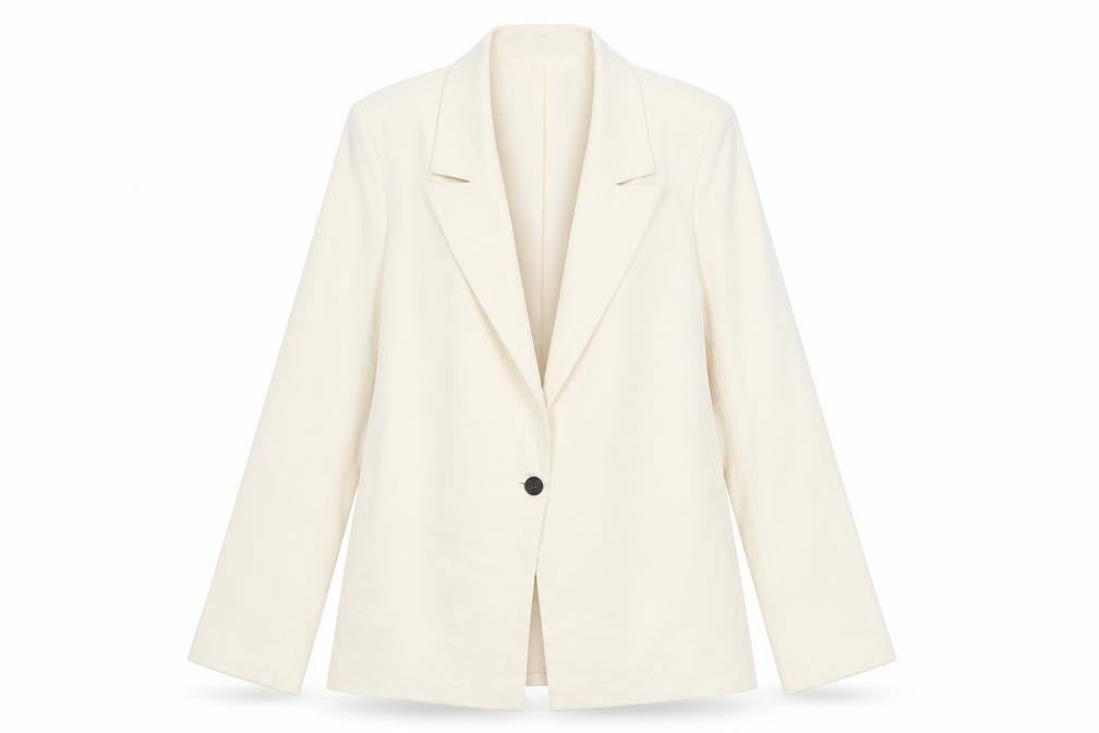 Front view of PRETTYLITTLETHING Women Beige, size 10, Blazer Mid-Length Jacket