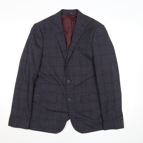 Marks and Spencer Men's Blue Check Regular Fit 36S Blazer Jacket