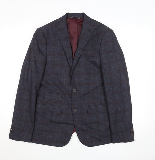 Marks and Spencer Men's Blue Check Regular Fit 36S Blazer Jacket