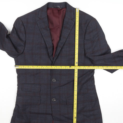 Marks and Spencer Men's Blue Check Regular Fit 36S Blazer Jacket