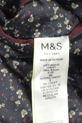 Marks and Spencer Men's Blue Check Regular Fit 36S Blazer Jacket