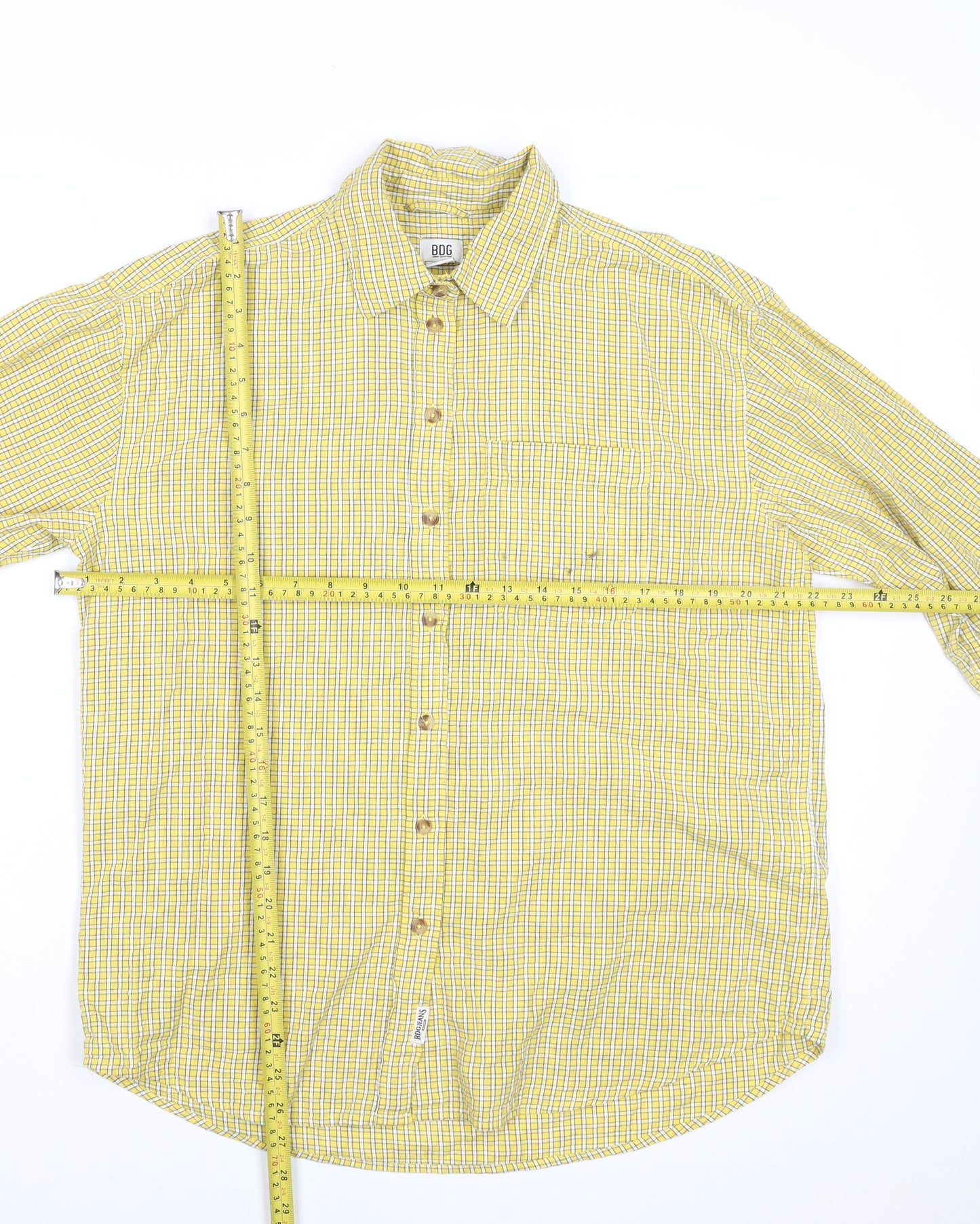 BDG Urban Outfitters Men's Yellow Check Cotton Long Sleeve Shirt XS