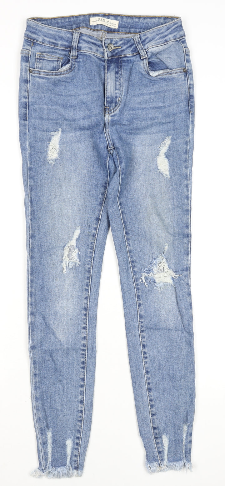 Redial Women's Blue Distressed Skinny Jeans UK 10