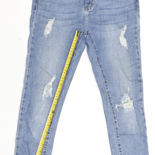 Redial Women's Blue Distressed Skinny Jeans UK 10