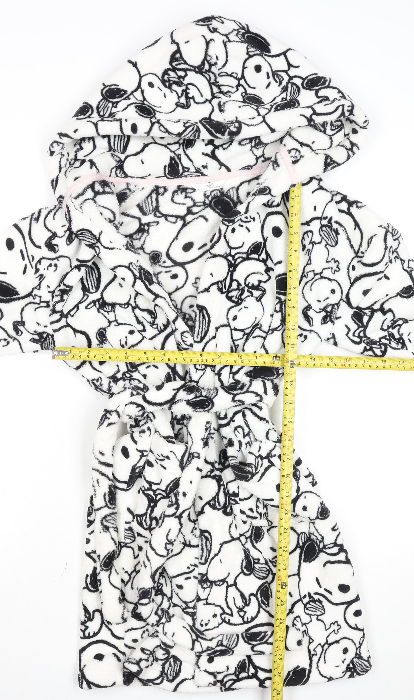 Marks and Spencer Girls White Snoopy Hooded Fleece Robe 8-9 Years