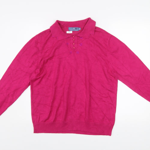 Castle of Ireland Womens Pink Collared Beaded Pullover Jumper Size 18