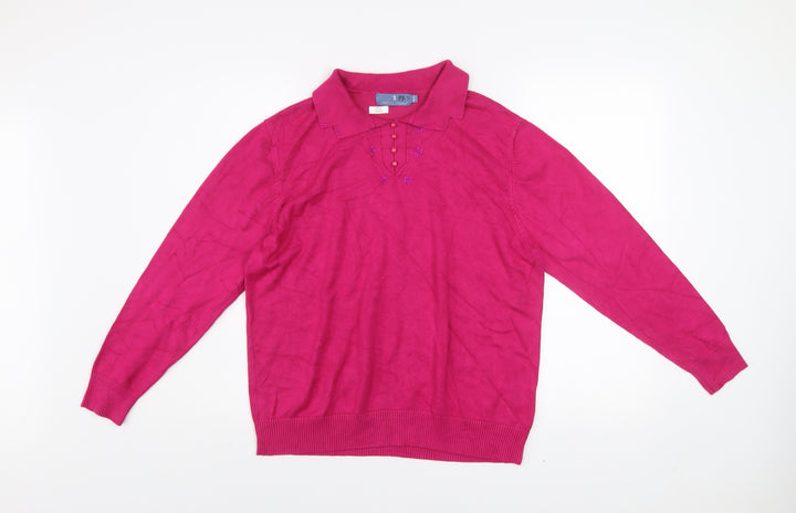 Castle of Ireland Womens Pink Collared Beaded Pullover Jumper Size 18