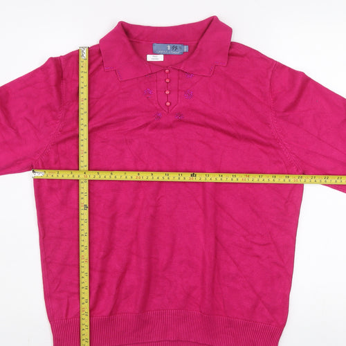 Castle of Ireland Womens Pink Collared Beaded Pullover Jumper Size 18