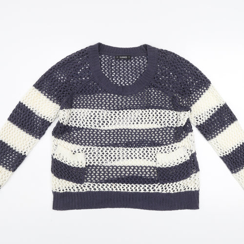 Dunnes Women Blue White Striped Open-Knit Acrylic Jumper L