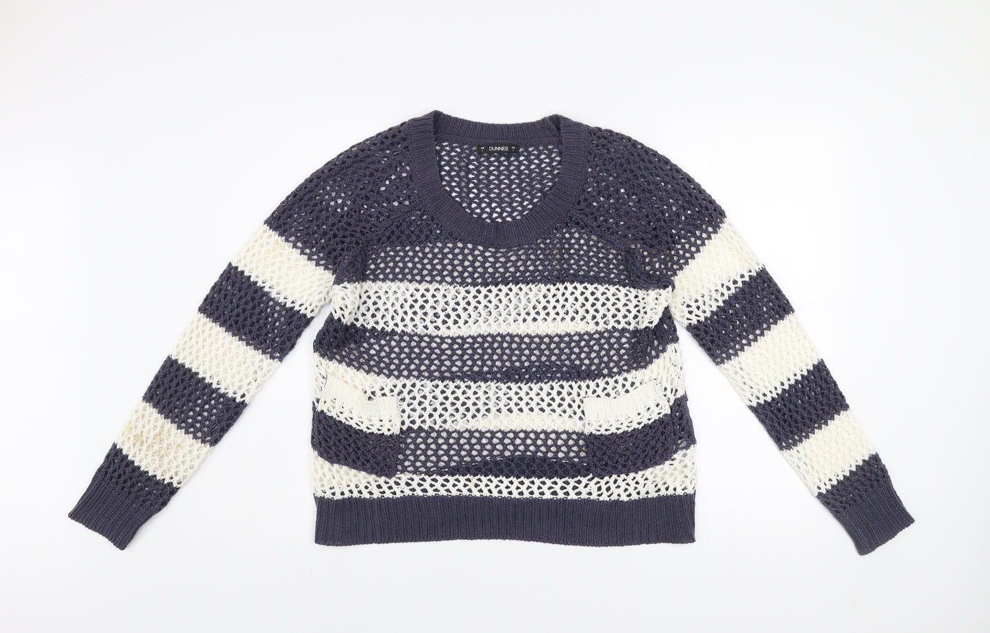 Dunnes Women Blue White Striped Open-Knit Acrylic Jumper L