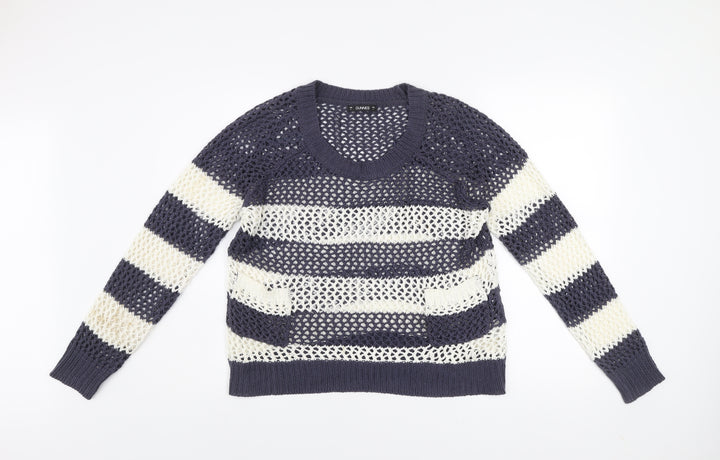 Dunnes Women Blue White Striped Open-Knit Acrylic Jumper L