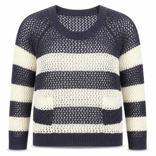 Dunnes Women Blue White Striped Open-Knit Acrylic Jumper L