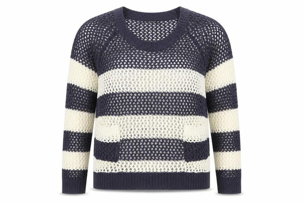 Dunnes Women Blue White Striped Open-Knit Acrylic Jumper L
