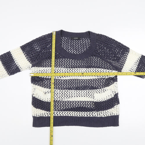 Dunnes Women Blue White Striped Open-Knit Acrylic Jumper L
