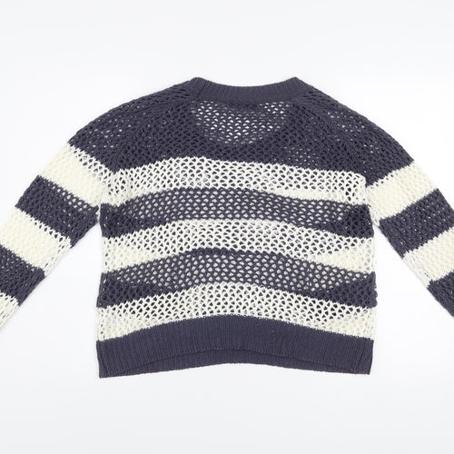 Dunnes Women Blue White Striped Open-Knit Acrylic Jumper L