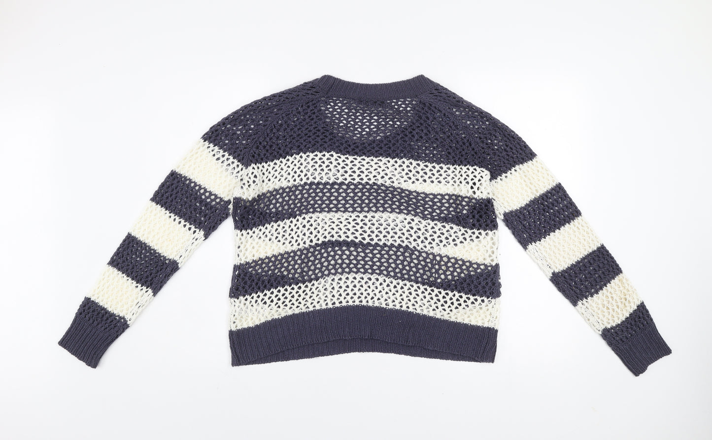Dunnes Women Blue White Striped Open-Knit Acrylic Jumper L
