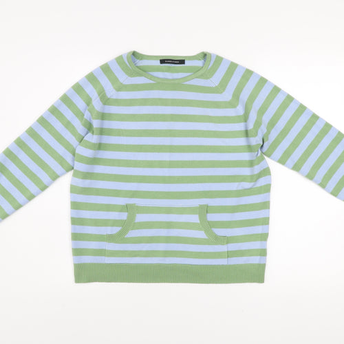 Dunnes Stores Men's Green Blue Striped Pullover Sweatshirt Size L