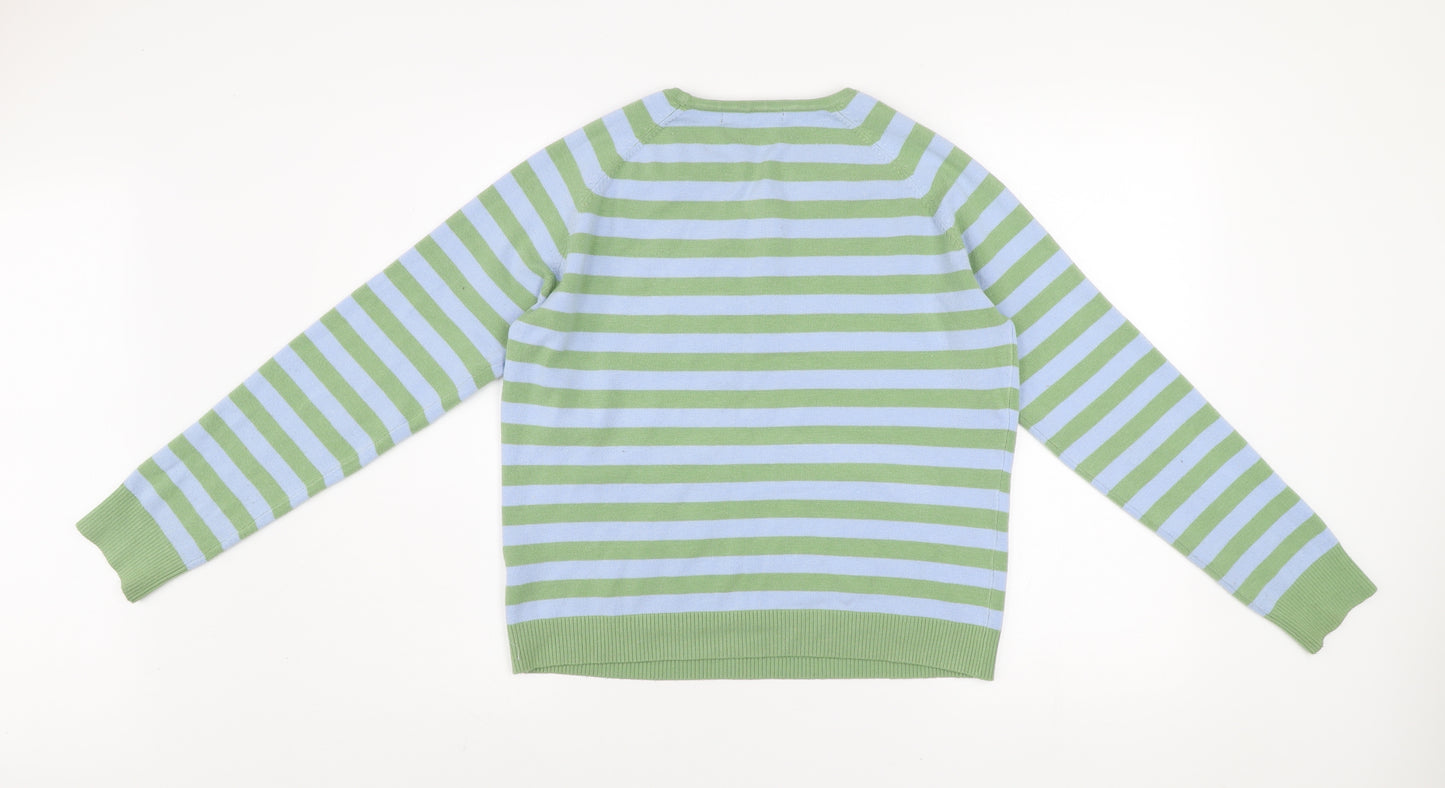 Dunnes Stores Men's Green Blue Striped Pullover Sweatshirt Size L
