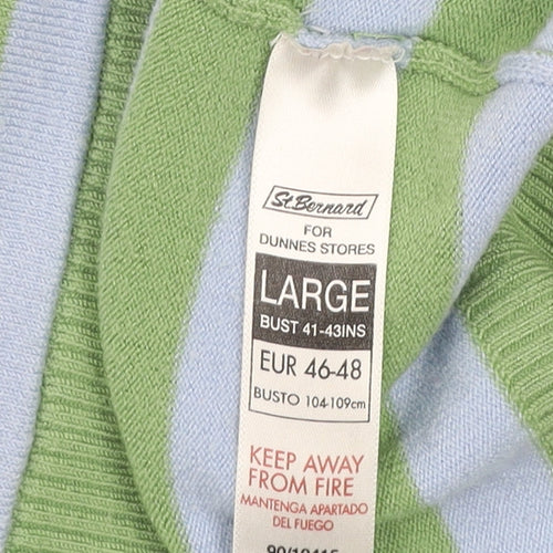 Dunnes Stores Men's Green Blue Striped Pullover Sweatshirt Size L