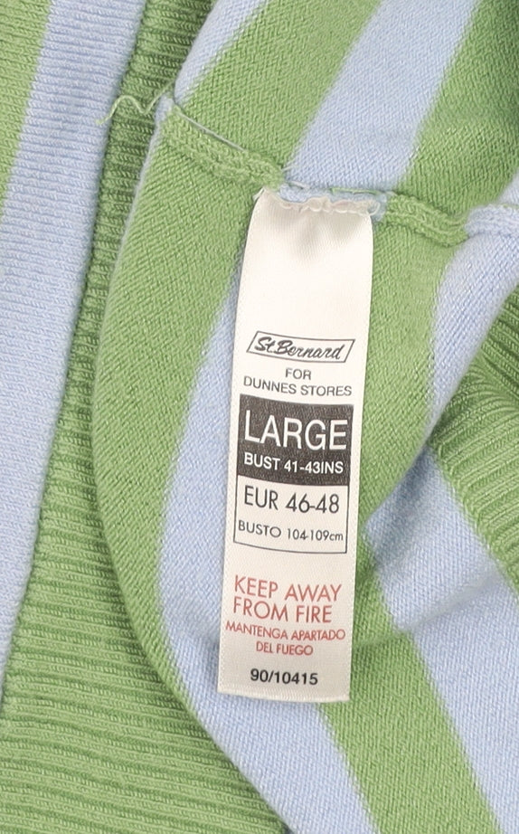 Dunnes Stores Men's Green Blue Striped Pullover Sweatshirt Size L