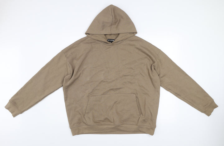 PrettyLittleThing Men's Beige Pullover Hoodie S Regular Fit Logo Fleece