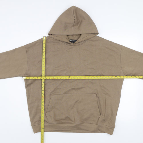 PrettyLittleThing Men's Beige Pullover Hoodie S Regular Fit Logo Fleece