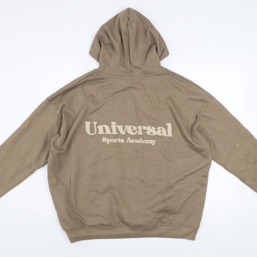 PrettyLittleThing Men's Beige Pullover Hoodie S Regular Fit Logo Fleece
