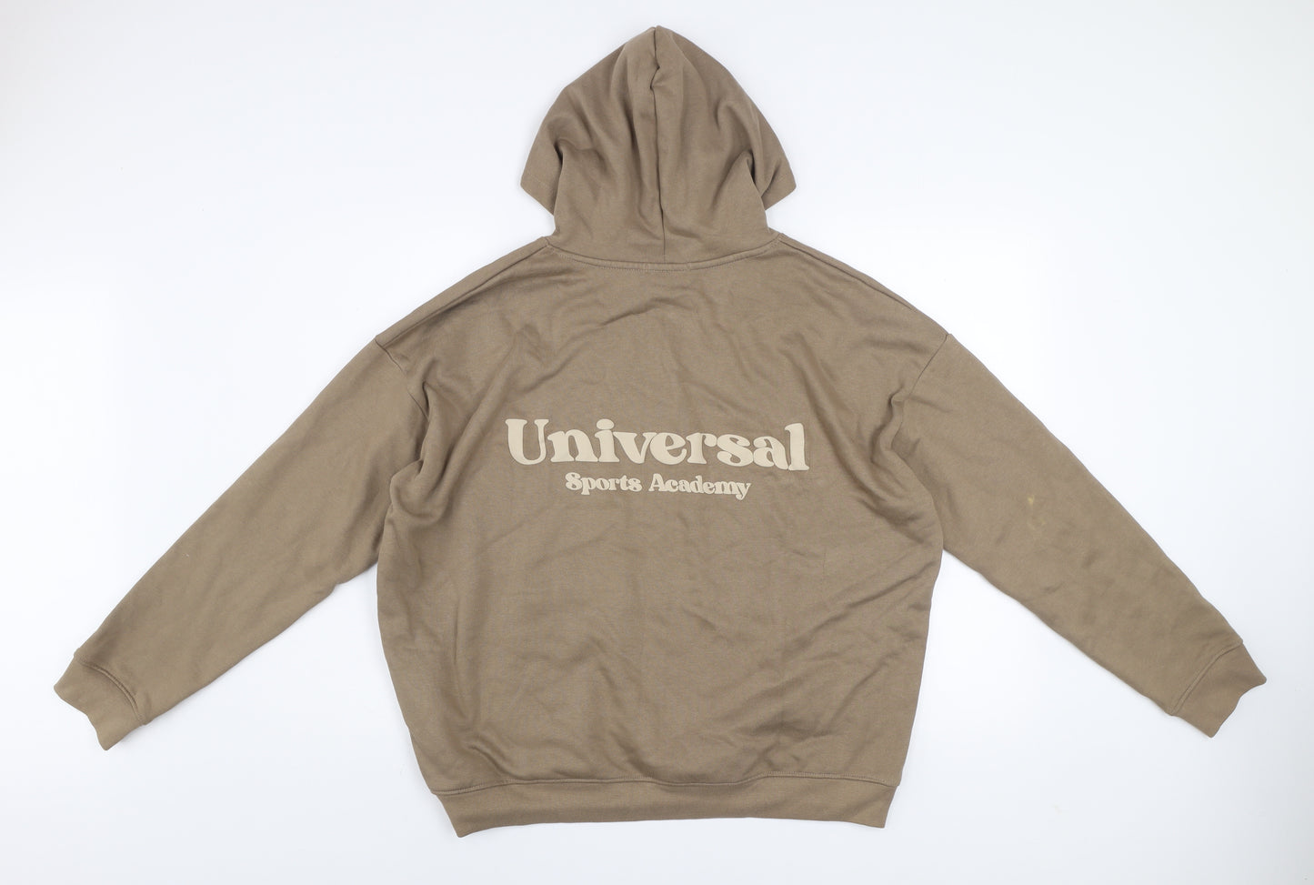 PrettyLittleThing Men's Beige Pullover Hoodie S Regular Fit Logo Fleece