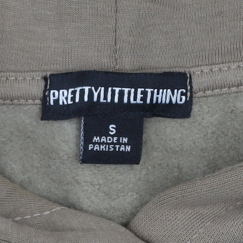 PrettyLittleThing Men's Beige Pullover Hoodie S Regular Fit Logo Fleece