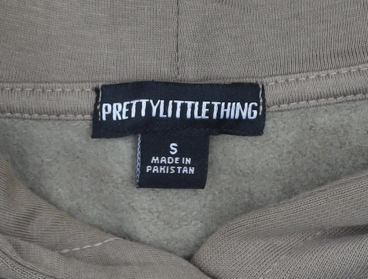 PrettyLittleThing Men's Beige Pullover Hoodie S Regular Fit Logo Fleece