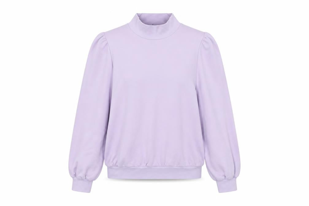 Front view of Monki Women's Purple Mock Neck Pullover Sweatshirt, size S