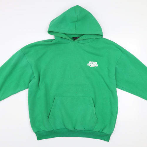 Boohoo Women’s Green Pullover Hoodie Medium Cotton Blend