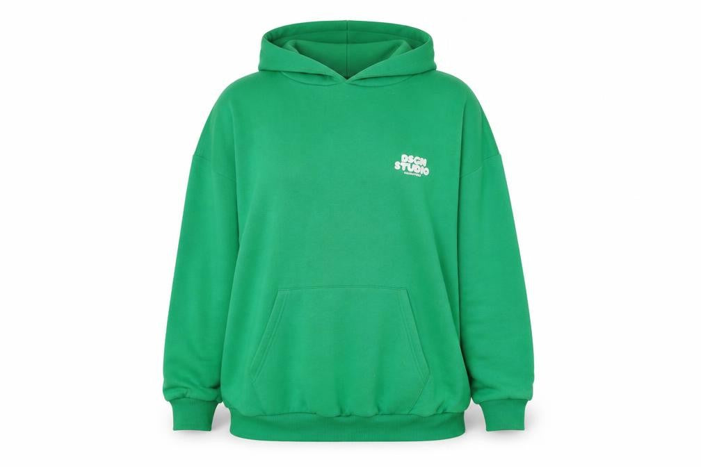 Front view of Boohoo Women’s Green Pullover Hoodie Medium Cotton Blend