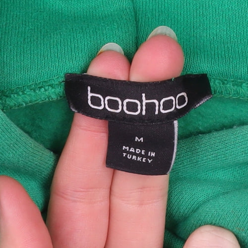 Boohoo Women’s Green Pullover Hoodie Medium Cotton Blend