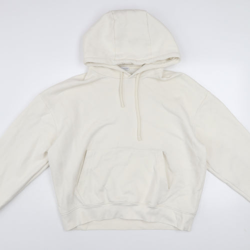 Zara Women Ivory Pullover Hoodie XL Cotton Blend Casual Sweatshirt