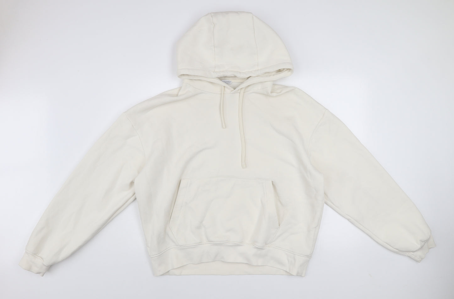 Zara Women Ivory Pullover Hoodie XL Cotton Blend Casual Sweatshirt