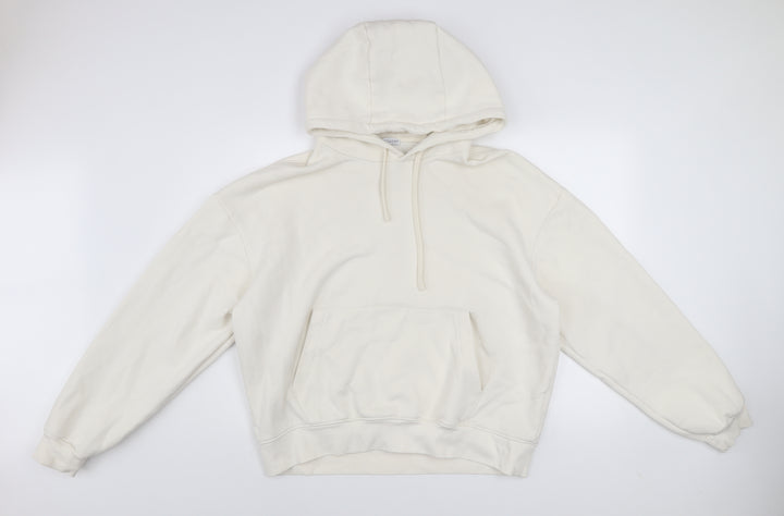 Zara Women Ivory Pullover Hoodie XL Cotton Blend Casual Sweatshirt