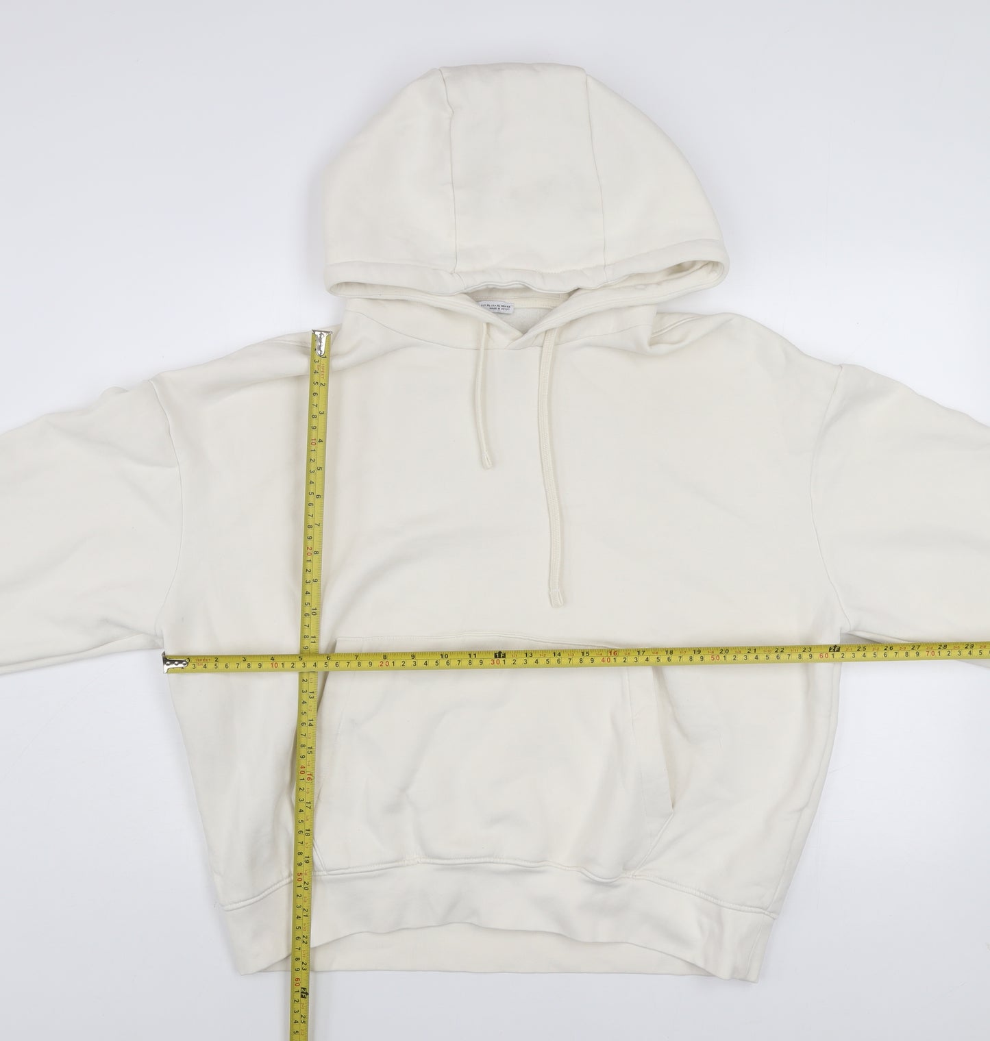 Zara Women Ivory Pullover Hoodie XL Cotton Blend Casual Sweatshirt