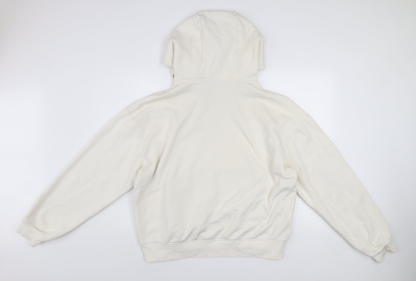 Zara Women Ivory Pullover Hoodie XL Cotton Blend Casual Sweatshirt
