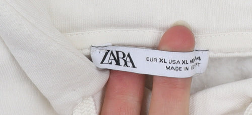 Zara Women Ivory Pullover Hoodie XL Cotton Blend Casual Sweatshirt