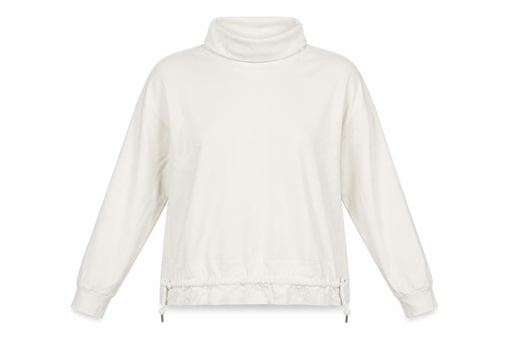 Front view of Gallery Women Cream Cotton Pullover Sweatshirt UK S Roll Neck