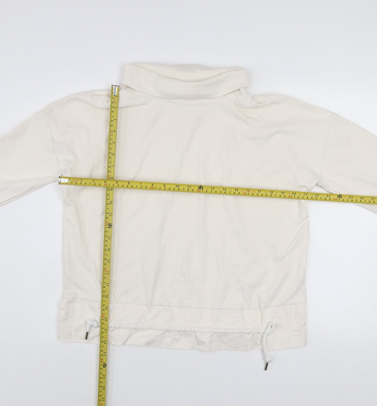 Gallery Women Cream Cotton Pullover Sweatshirt UK S Roll Neck
