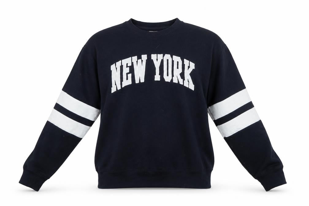 Front view of New York Popular Women's Navy Blue Pullover Sweatshirt, size L