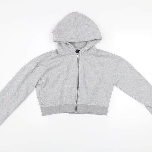 PrettyLittleThing Womens Grey Cropped Hoodie Jacket Size M