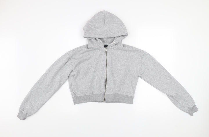 PrettyLittleThing Womens Grey Cropped Hoodie Jacket Size M