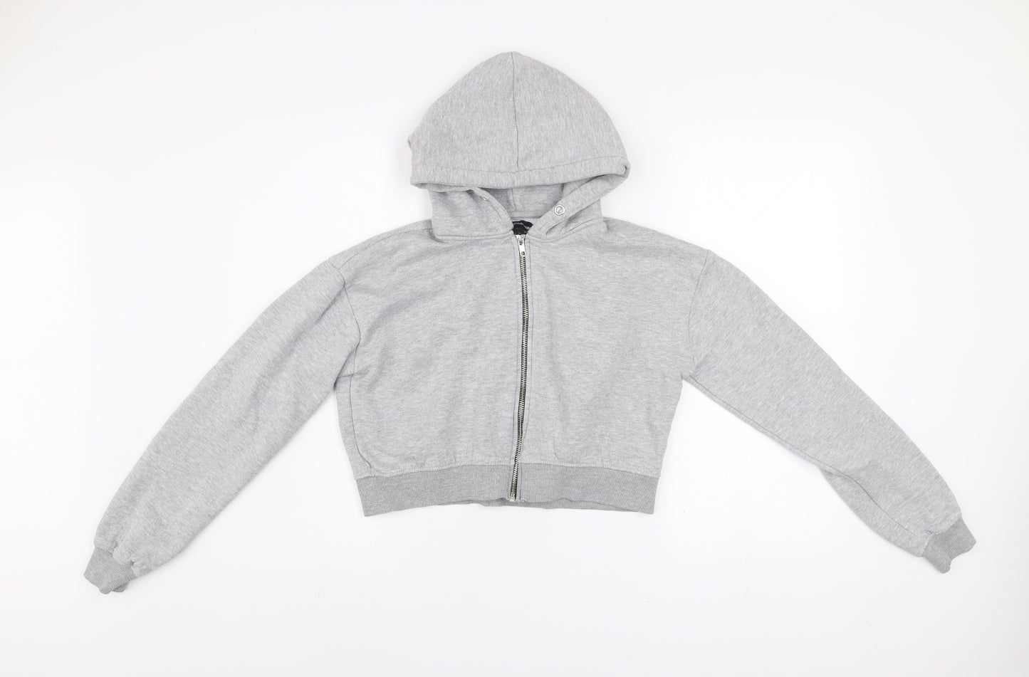 PrettyLittleThing Womens Grey Cropped Hoodie Jacket Size M