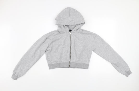 PrettyLittleThing Womens Grey Cropped Hoodie Jacket Size M