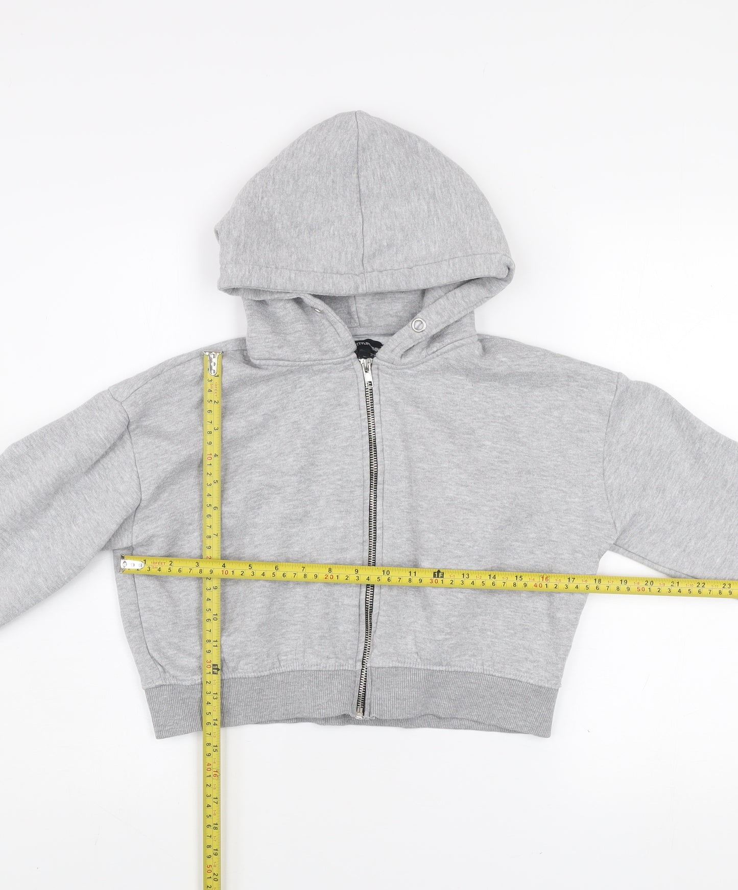 PrettyLittleThing Womens Grey Cropped Hoodie Jacket Size M