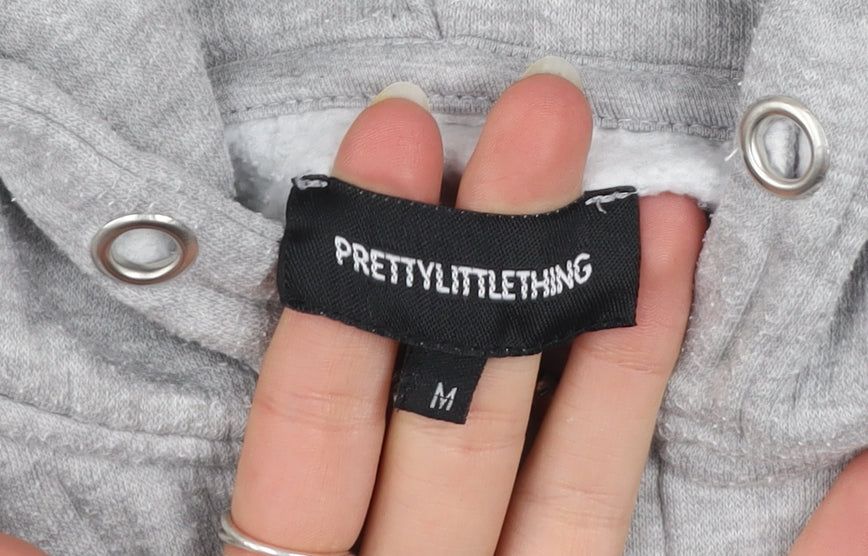 PrettyLittleThing Womens Grey Cropped Hoodie Jacket Size M