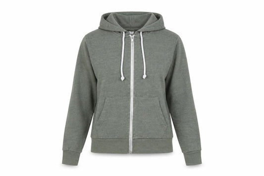 Front view of H&M Women’s Green Basic Zip Hoodie Jacket, size S, Cotton Blend